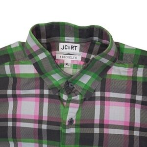 JCRT Brooklyn Mens XL Plaid Button Down Shirt Green Pink Grey Long Sleeve Cotton